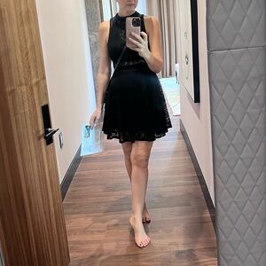 Material Girl  Cocktail Mini Caviar Black Dress Lace Sleeveless Sz. Small